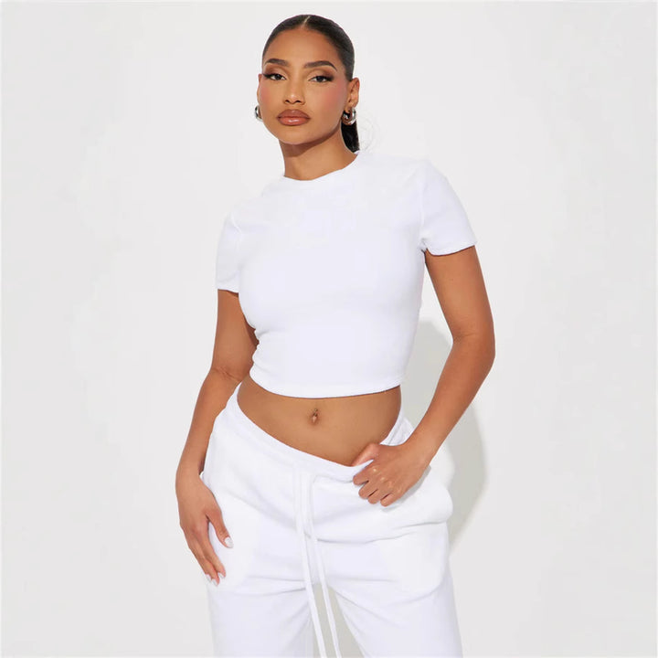 Damernes bløde velour loungewear sæt med cropped top og løse bukser Skovae