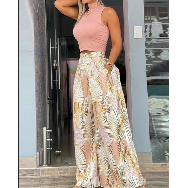 Dame Stilfuldt To-delt Cropped Top og Bred Bukser Sæt Stilla