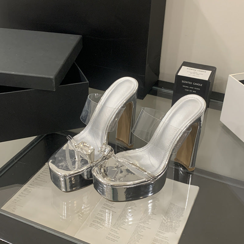 Dame Glamourøse Plateau-Sandaler med transparente Remme og Smykke detaljer Stilla