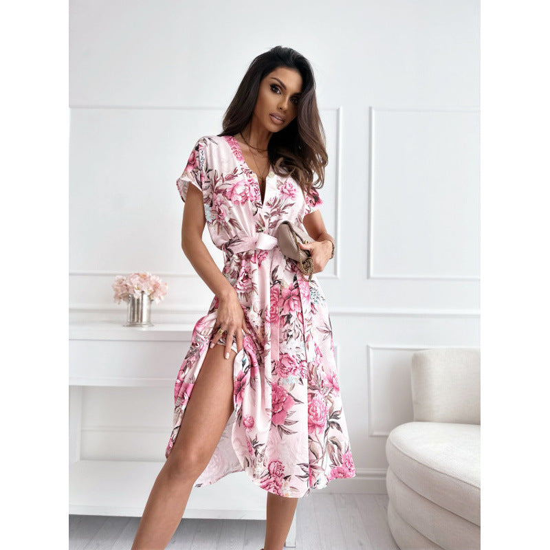 Dame Floral Maxi Kjole med Høj Slids Stilla