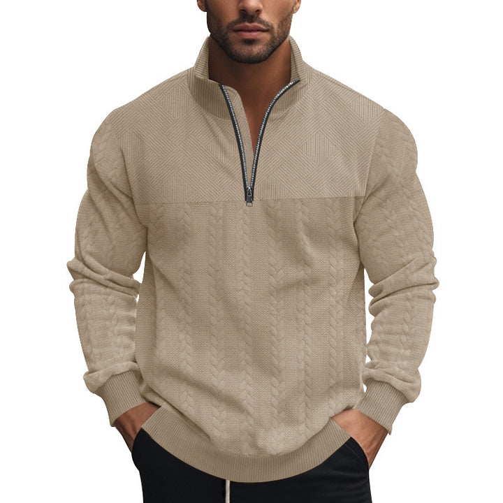Herrernes grovstrikkede pullover med halvdelen lynlås og struktureret design Stilla