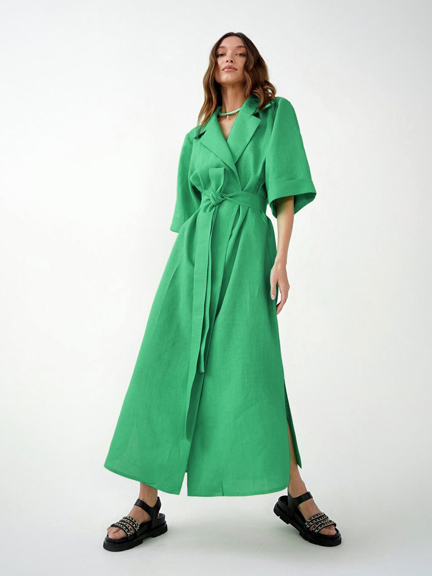 Dame elegant Maxi-kjole med moderne vikkedesign og taljebælte Stilla