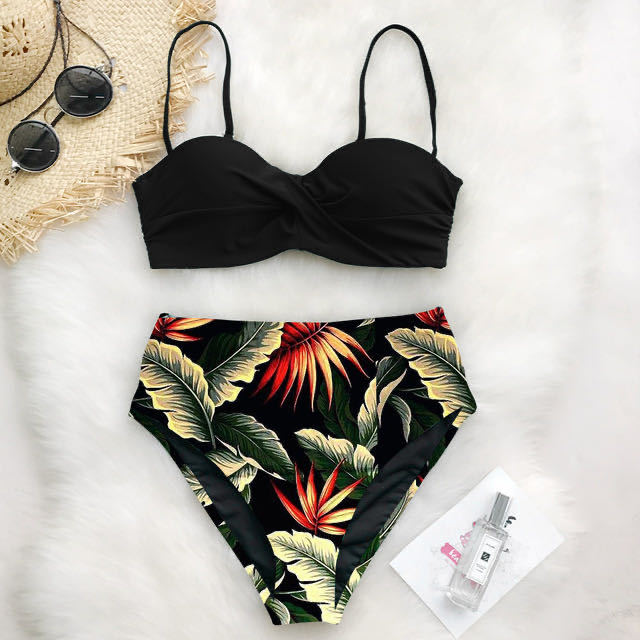 Dame høj taljet bikini sæt med floral top Skovae