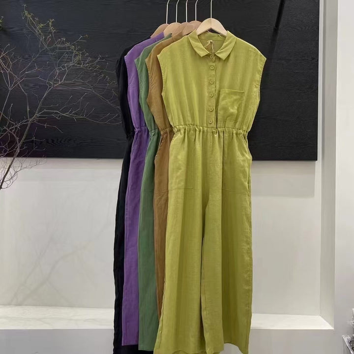 Femme Button-Up Maxi-Kjole med Taljebånd Stilla