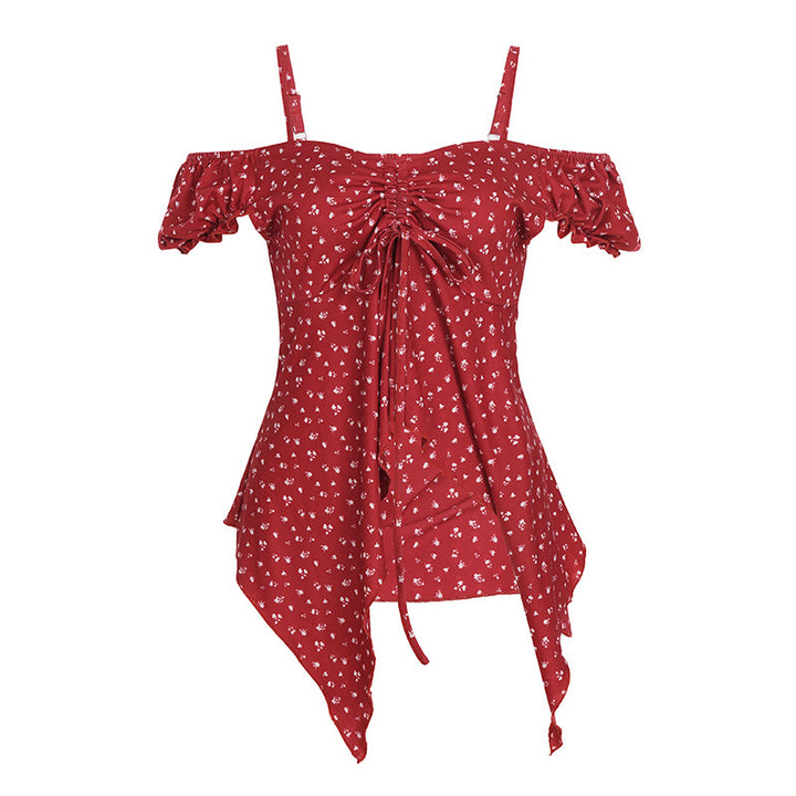 Dame Off-Shoulder-top med sødt blomstertryk og rynkning Skovae