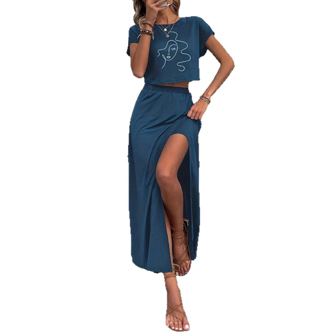 Dame elegant maxikjole med højt split og afslappet crop-top Stilla