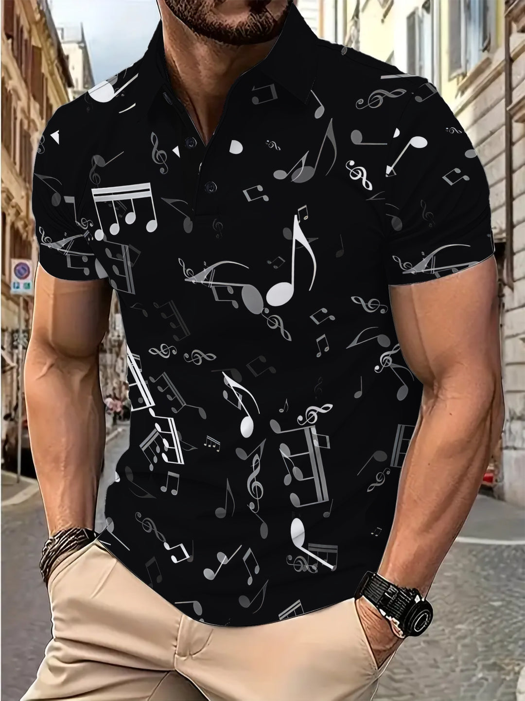 Herren Poloshirt med musikalsk grafikdesign Stilla