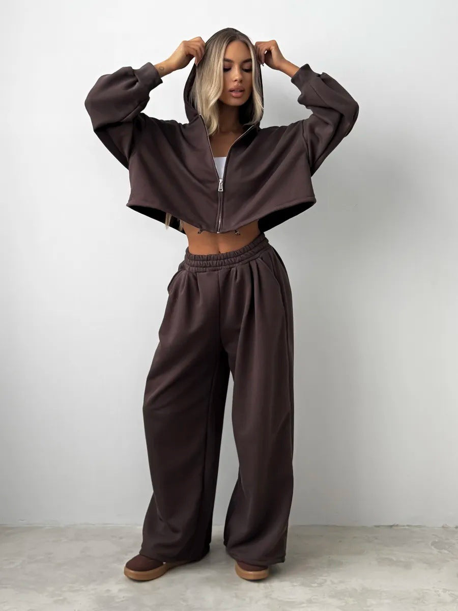 Kvinder cropped hoodie og brede joggerbukser sæt Skovae