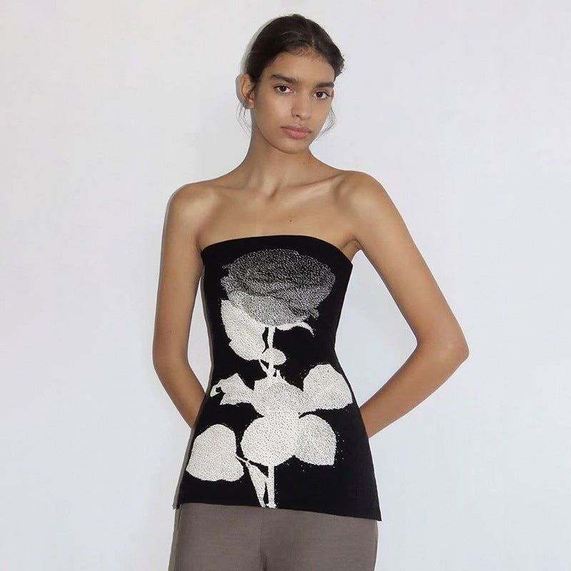 Dame Bandeau-overdel med blomsterprint og figursygtende snit Stilla