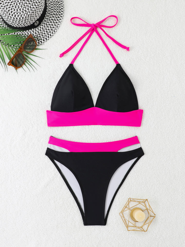 Kvinder Farveblok Højskåret Bikini Sæt Stilla