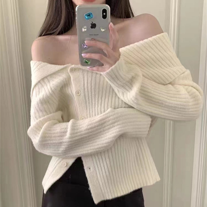 Dame finstrik cardigan med fashionable krave Stilla