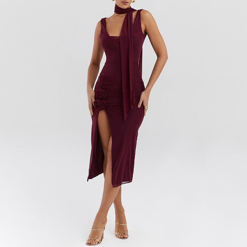 Dame Fit-and-Flare Aftenkjole med raffineret drapering og højt lukket uddybning Stilla