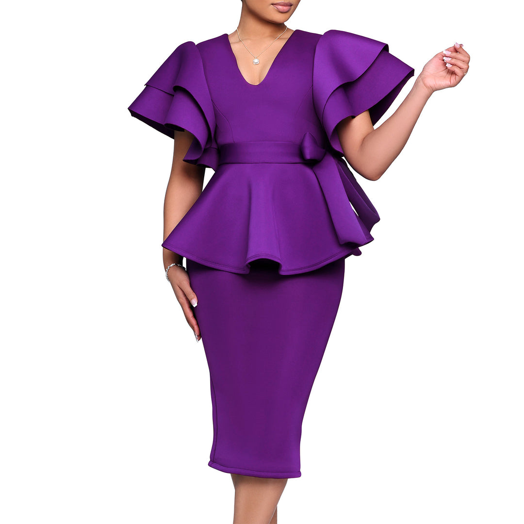 Dame Peplum Kjole med voluminøse flæser og elegant talje bælte Stilla