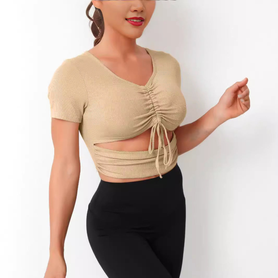 Dame Cropped Top med snørring og V-udskæring Skovae