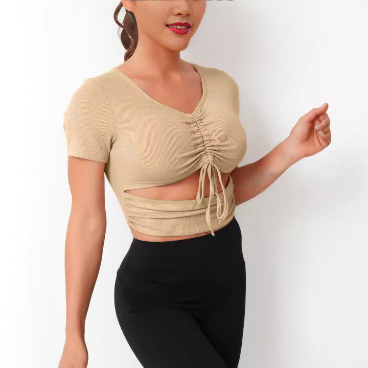 Dame Cropped Top med snørring og V-udskæring Skovae