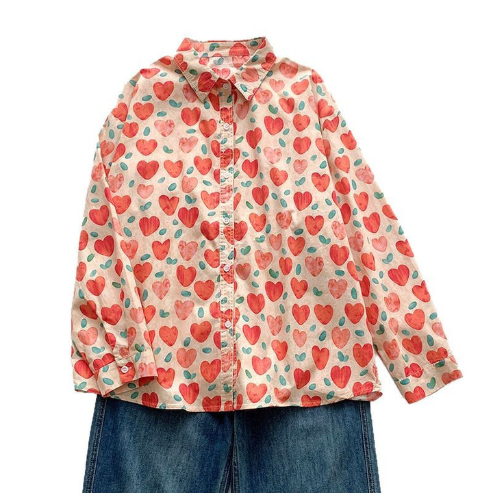 Damebluse med hjertemotiv og løs pasform Stilla