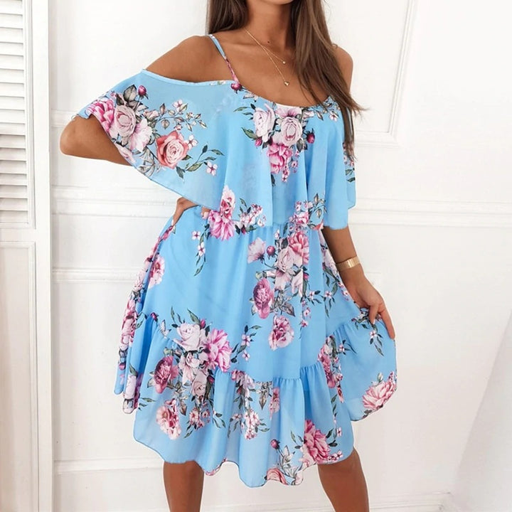 Dame Cold-Shoulder Blomster Mini Kjole Stilla