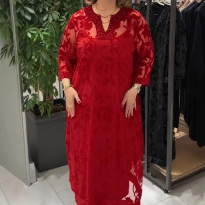 Kvinders elegante gennemsigtige maxi kjole med blonde detaljer Stilla