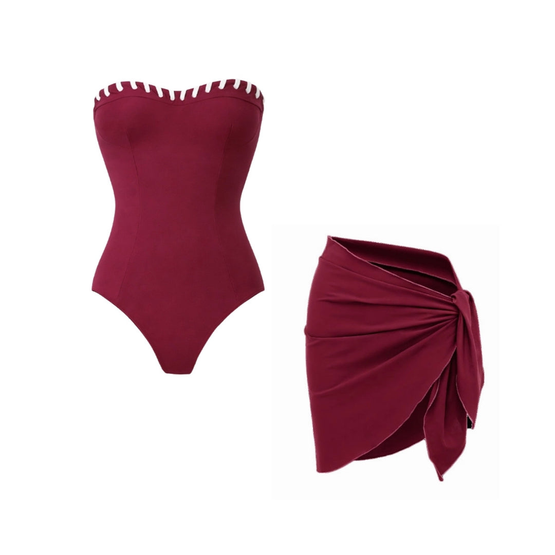Dame bikini-sæt med moderigtig high-waist trusser og overalls fra Skovae