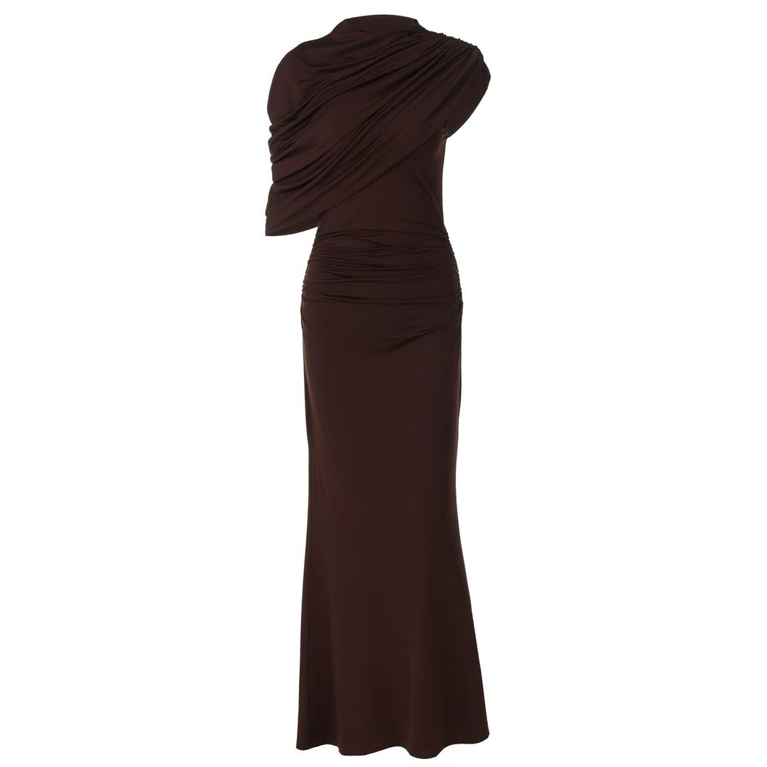 Dame Elegant Maxikjole med asymmetrisk drapering og figursmigrende snit Skovae