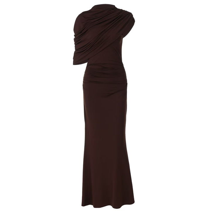 Dame Elegant Maxikjole med asymmetrisk drapering og figursmigrende snit Skovae