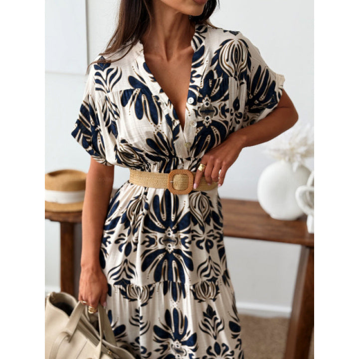 Femme Floral Print Højstol Maxi Kjole Stilla