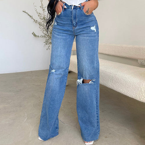 Kvinder Vintage Løse Jeans i Ødelagt-Stil med Høj Talje Stilla