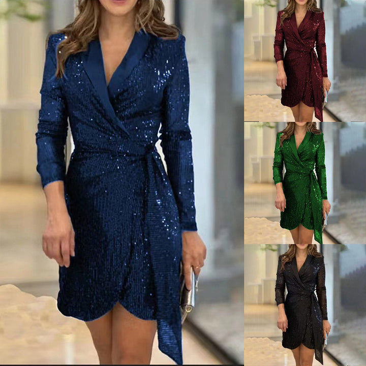 Damer Glamourøst Paillet Minikjole med Vindtækkedesign Stilla