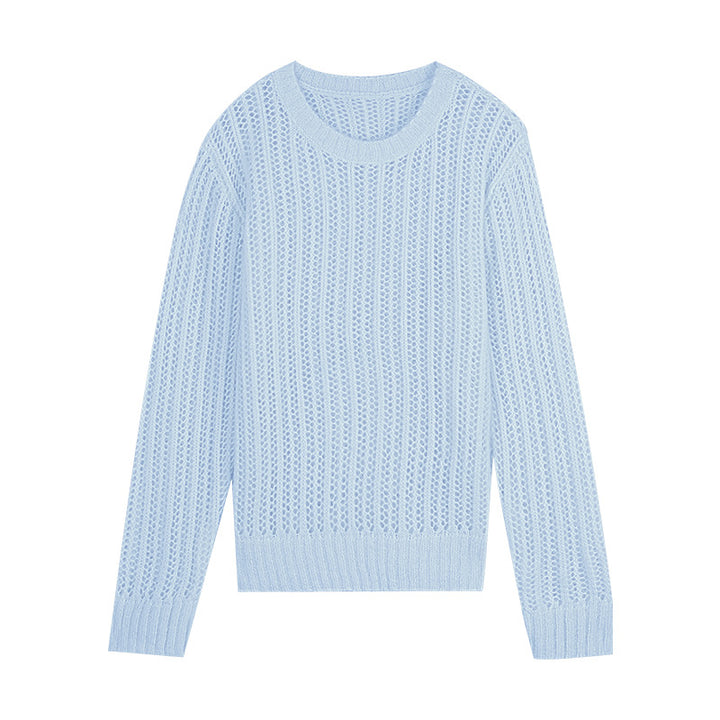 Dame let strikket sweater med fin maske struktur og rund halsudskæring Stilla