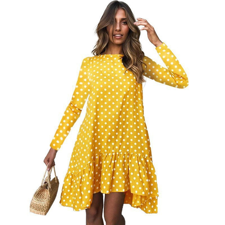 Dame luftig Polka-Dots kjole med flæsekant og lange ærmer Stilla