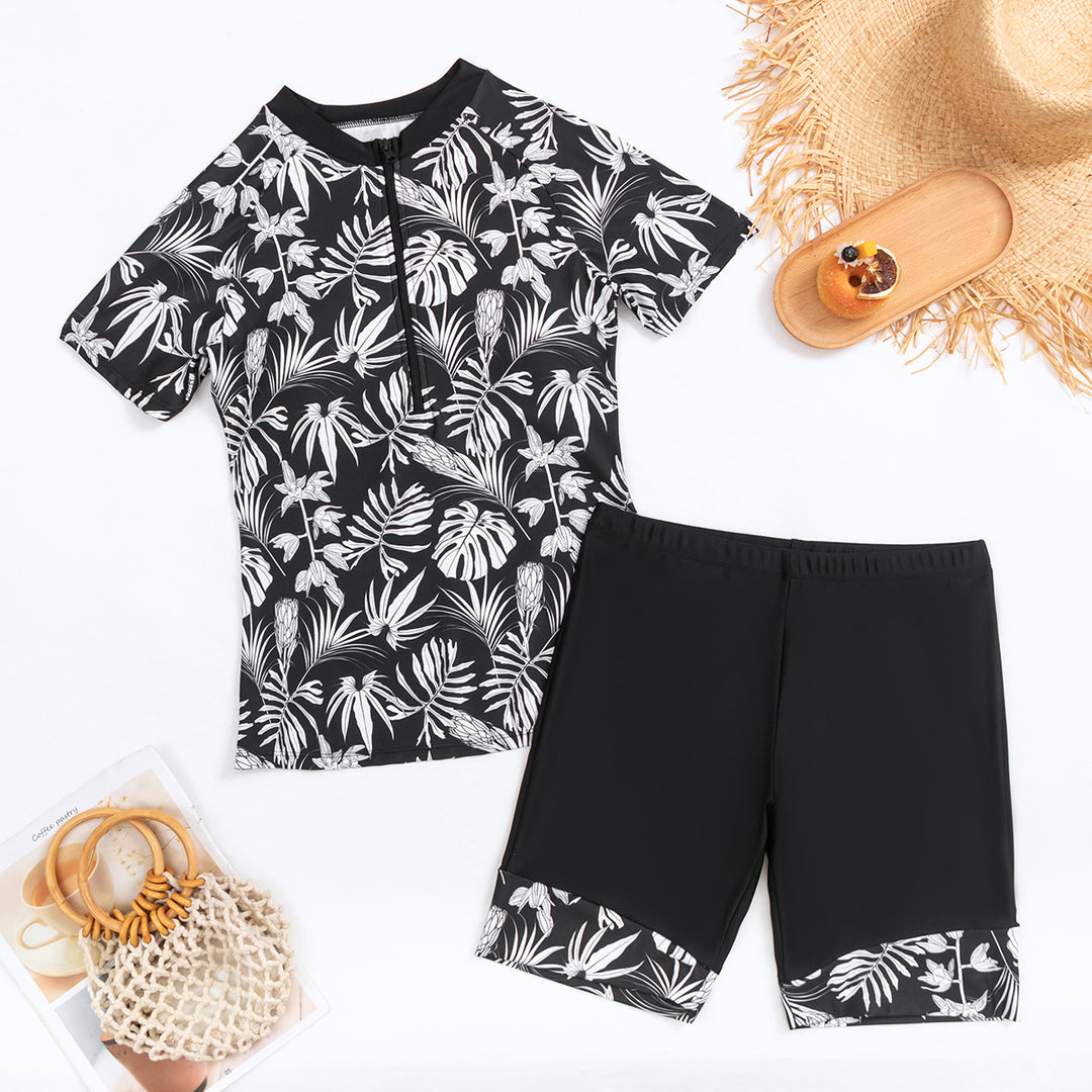 Dame Sporty todelt badesuit med moderne floral design Skovae