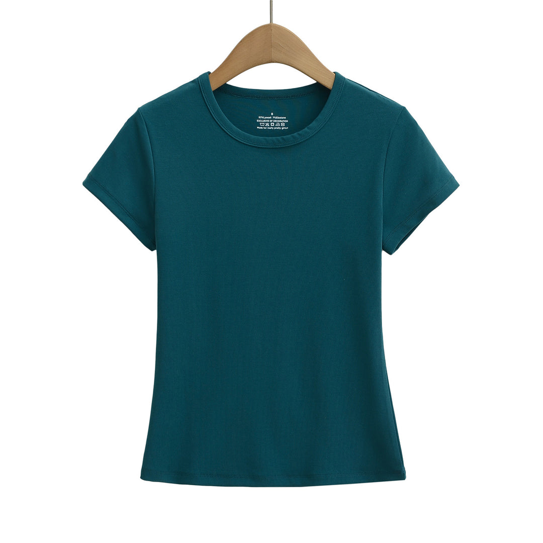 Dame Basic T-shirt med rund udskæring og tætsiddende pasform Stilla