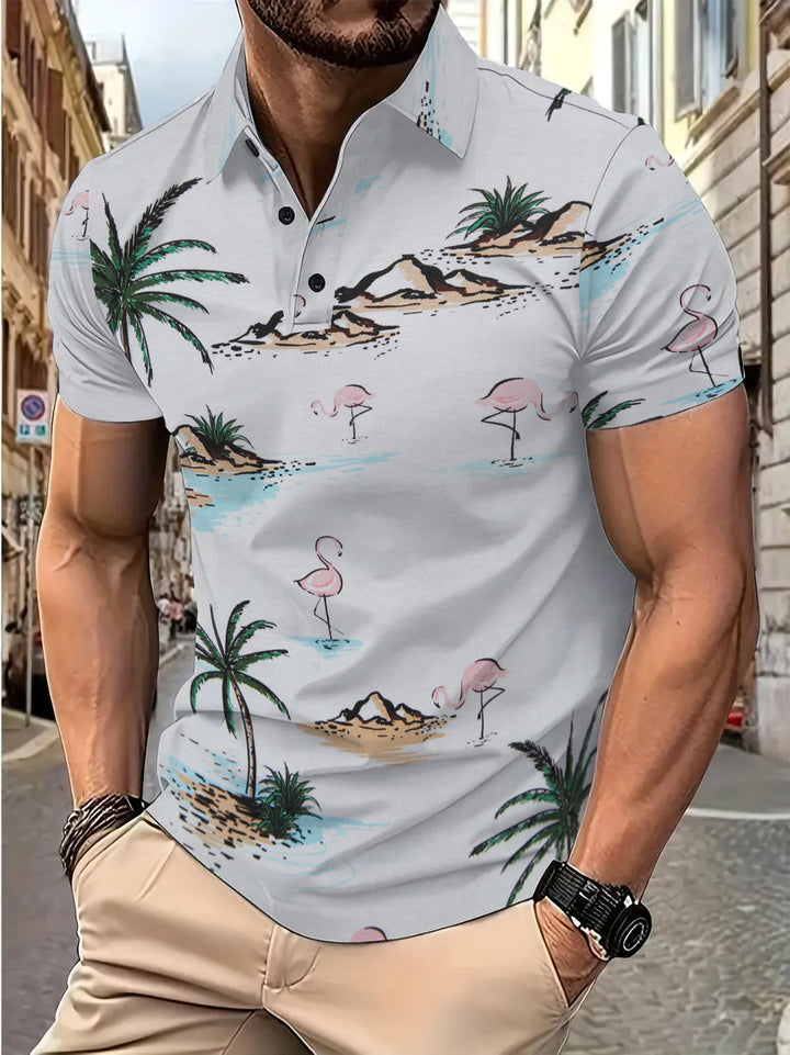 Herrer Poloshirt med kreativt tropisk motiv og åndbare egenskaber Stilla