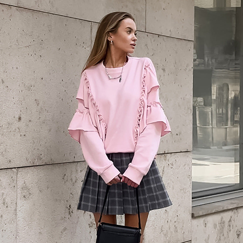 Dame Sweatshirt med volanter og flæsedetaljer Stilla