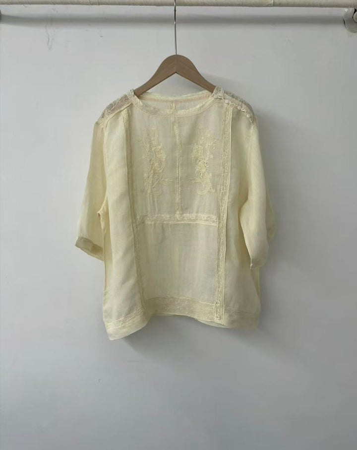 Kvinde Broderet Gennemsigtig Bluse Stilla