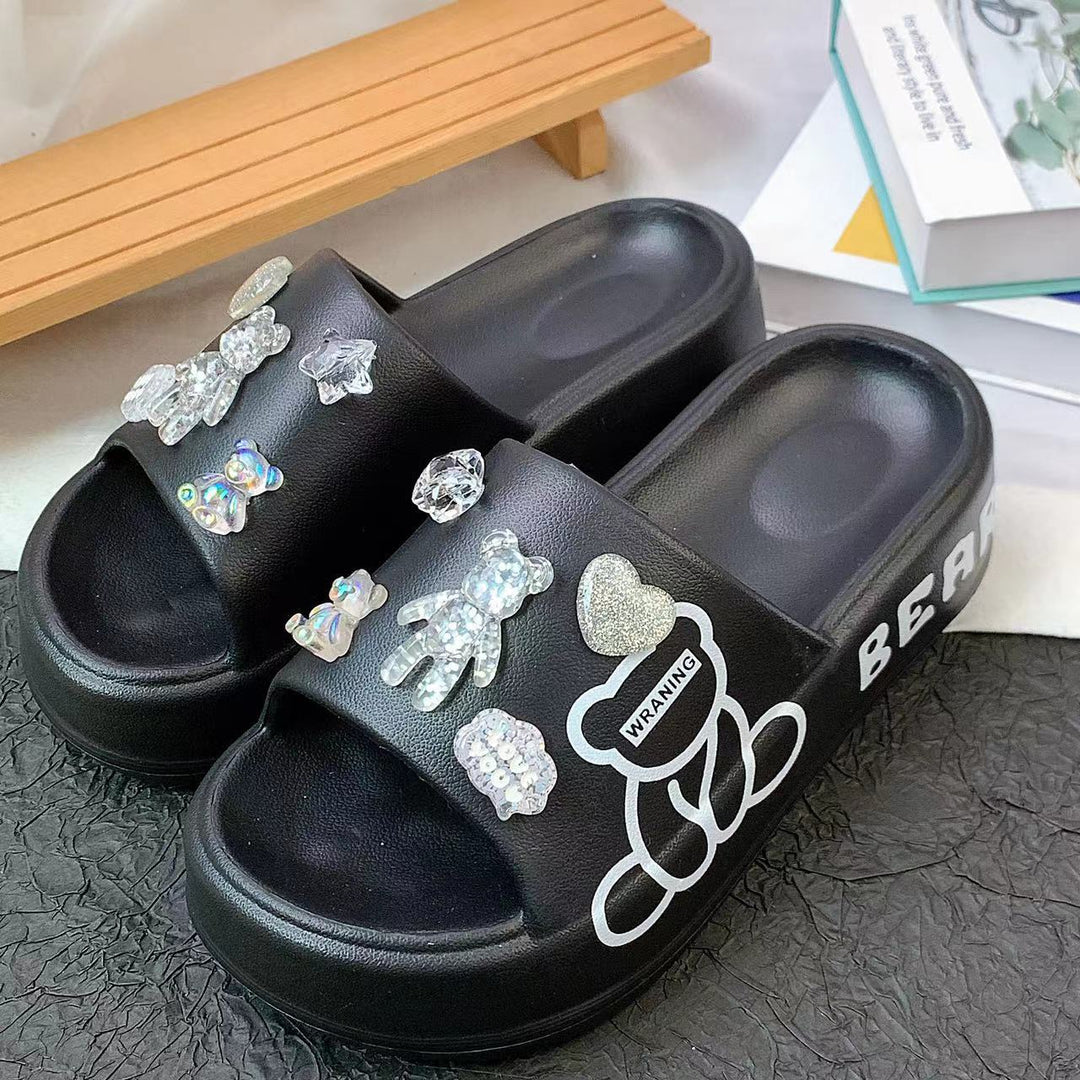 Dame fritids-sandaler med dyremotiv og glitrende applikationer Stilla