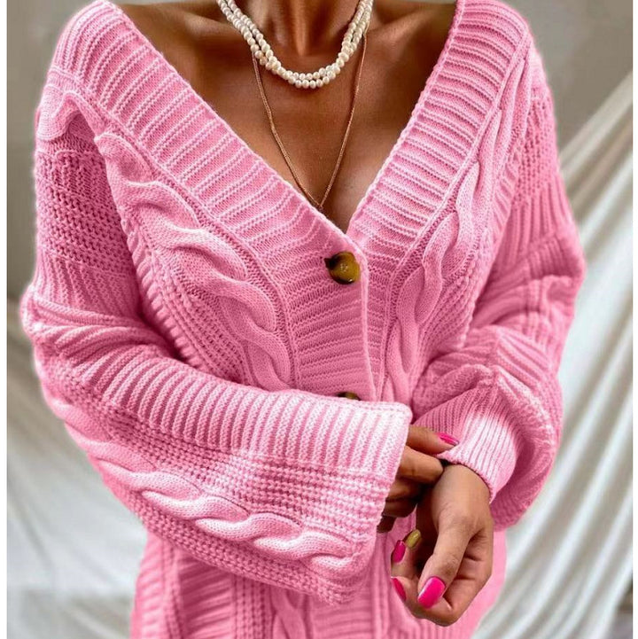 Dame trendy chunky knit cardigan med frontknapper og ribbet struktur Stilla