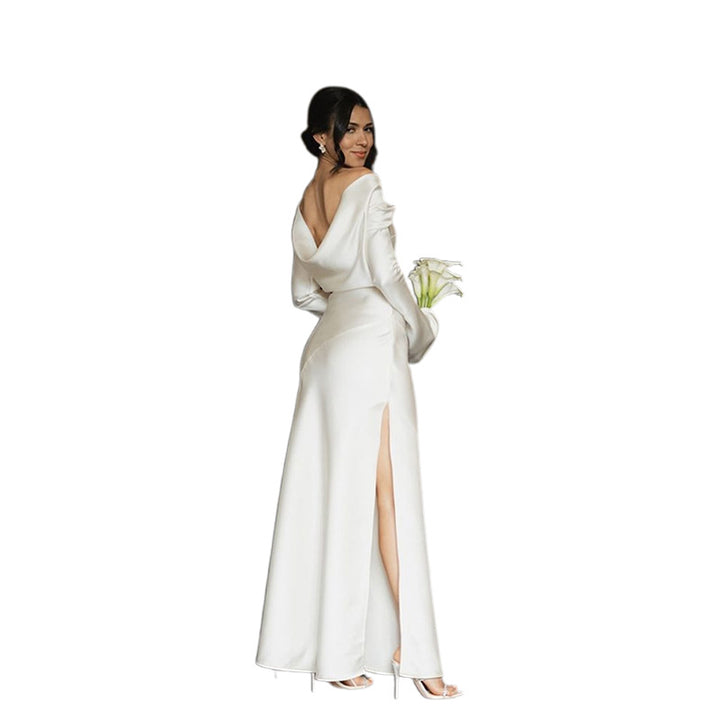 Dame Elegant lang aftenkjole med skulderfri design og slidskant Stilla