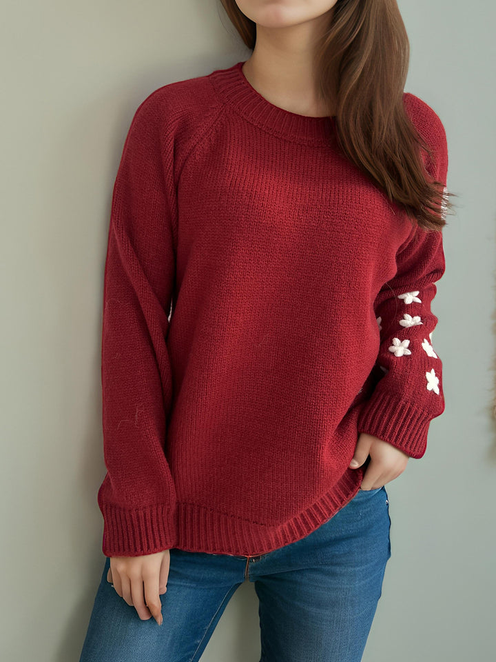 Kvinder strik sweater med blomsterapplikationer og afslappet pasform Stilla