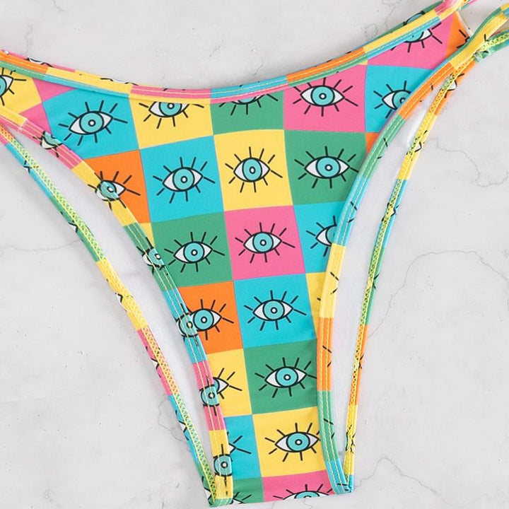 Dame bikini-sæt med farverigt geometrisk mønster og justerbare stropper Skovae