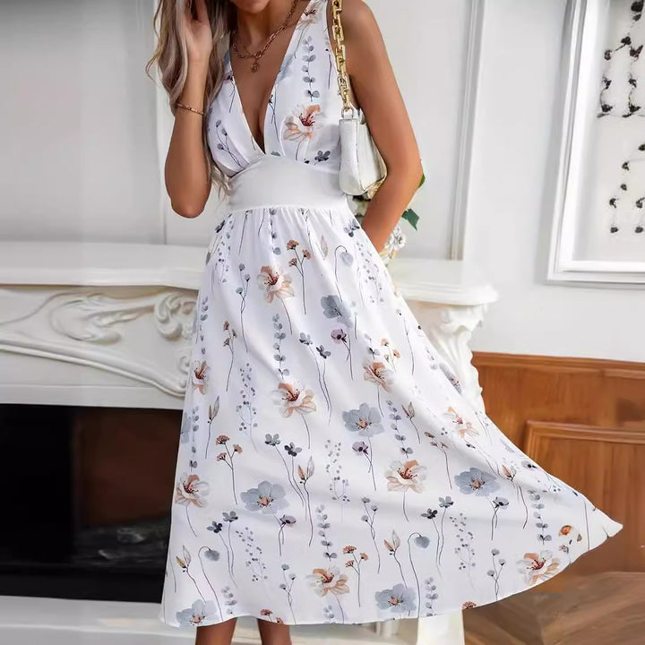 Dame Elegant Blomstret Midi Kjole Stilla