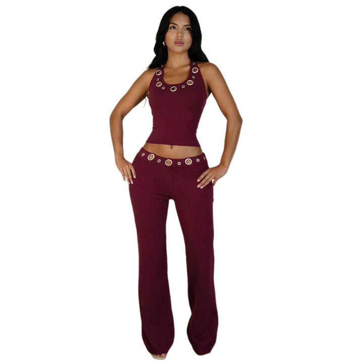 Damen Modischer Jumpsuit mit dekorativem Halterkragen und Gürteldetails Skovae