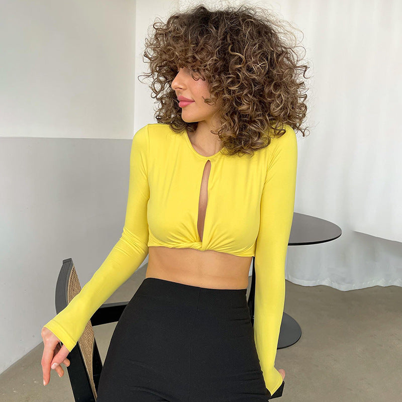 Dame moderat Crop-top med V-hals og dekorativ knude Stilla