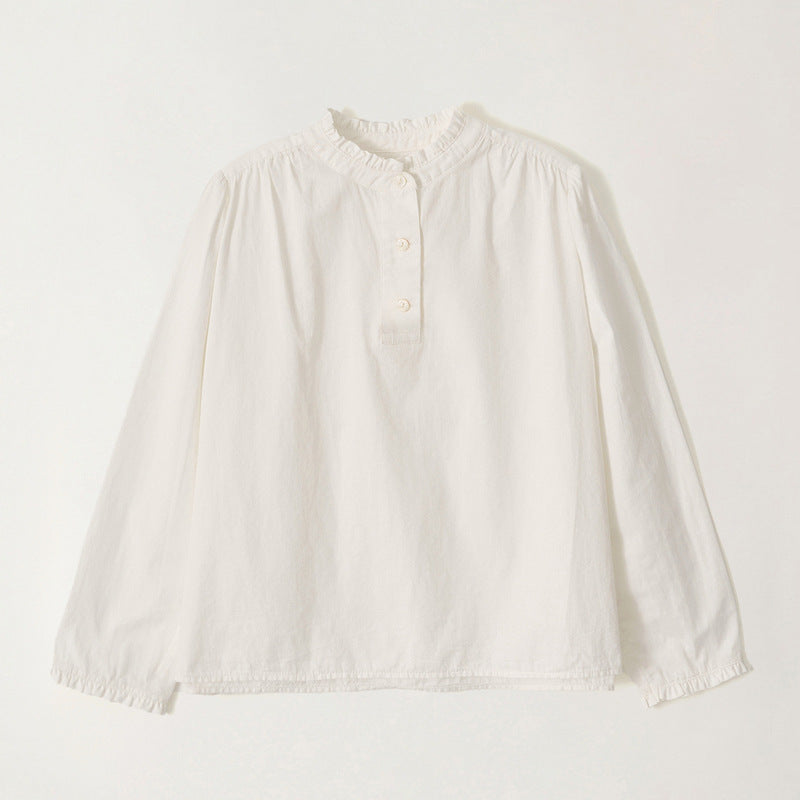 Dame Langærmet Bluse med feminine Volanger og moderne Knapdetaljer Stilla