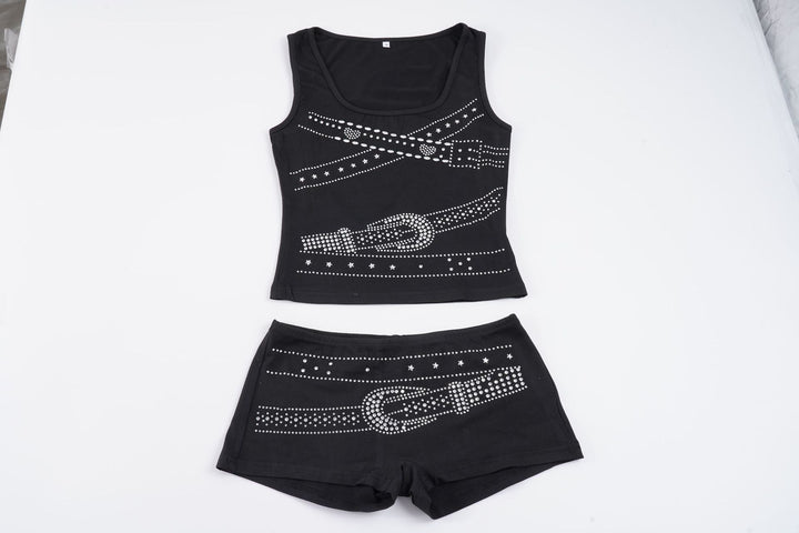 Damen ärmelloses Top mit Glitzer-Design und U-Ausschnitt Skovae