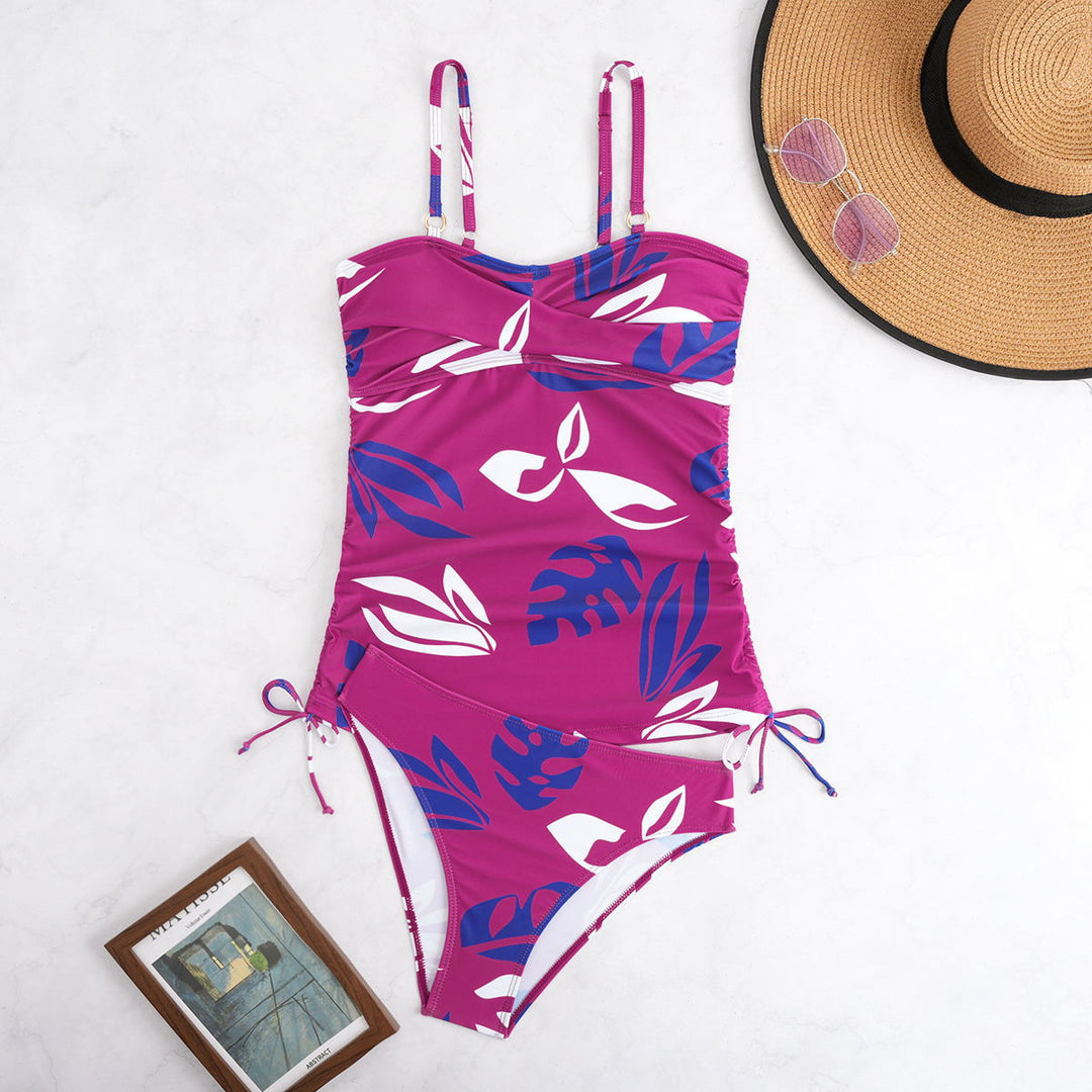 Dame one-piece badedragt med drapering og blomsterprint Skovae