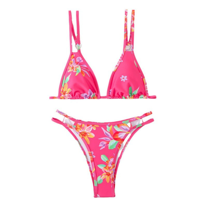 Dame trekant-bikini med legende blomstermønster og raffinerede snøringsdetaljer Skovae