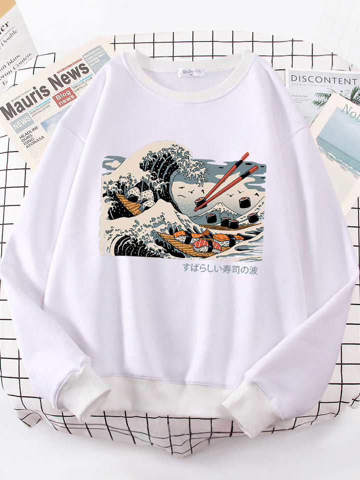 Kvindernes sweatshirt med kunstnerisk bølgedesign og komfortabel pasform Stilla