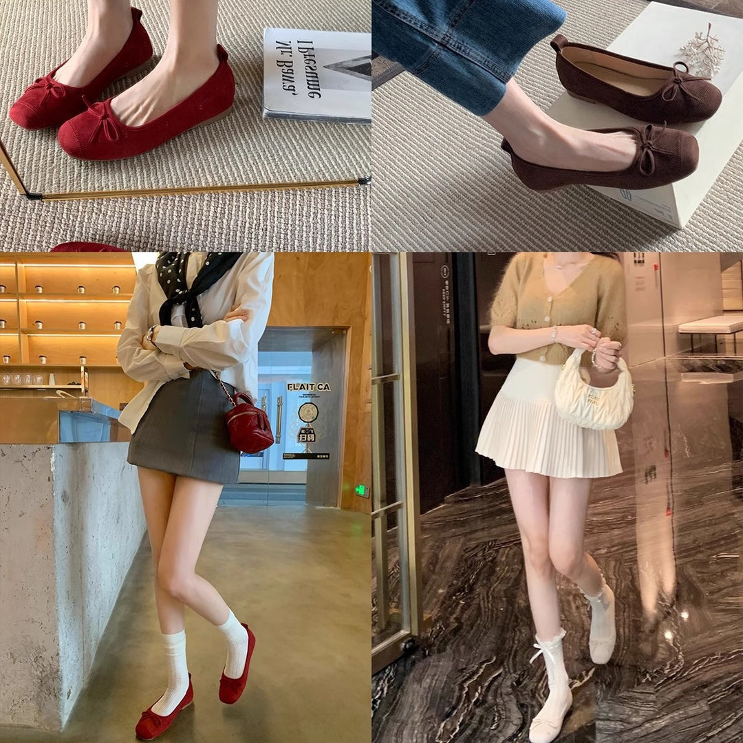 Dame Ballerina Flats i ruskind med sløjfeaccent Stilla