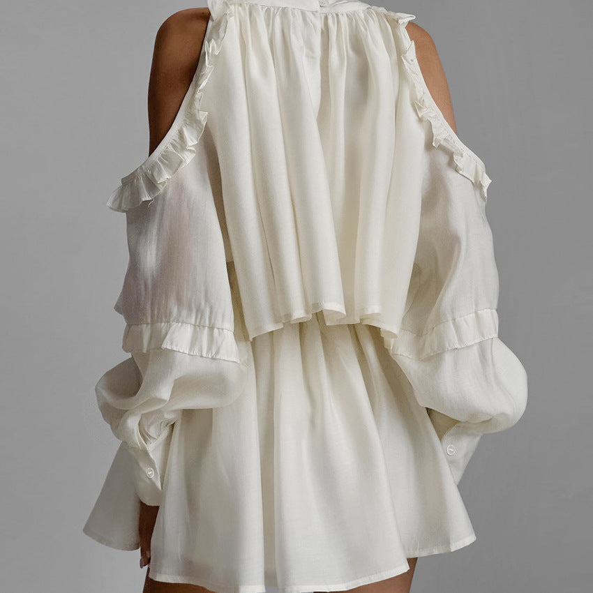 Dame luftigt kjole med flæsedesign og off-shoulder ærmer Stilla